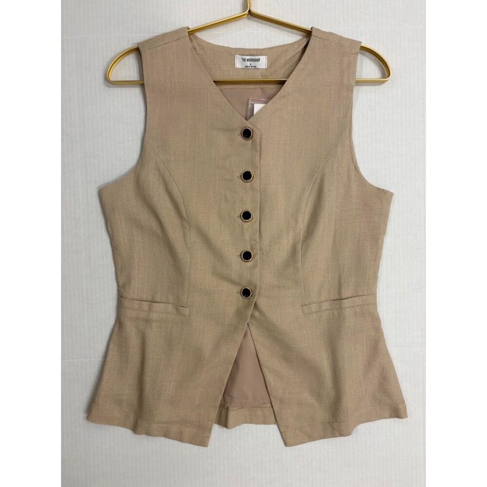The workshop Linen Blend Longline Vest Khaki NWT Small